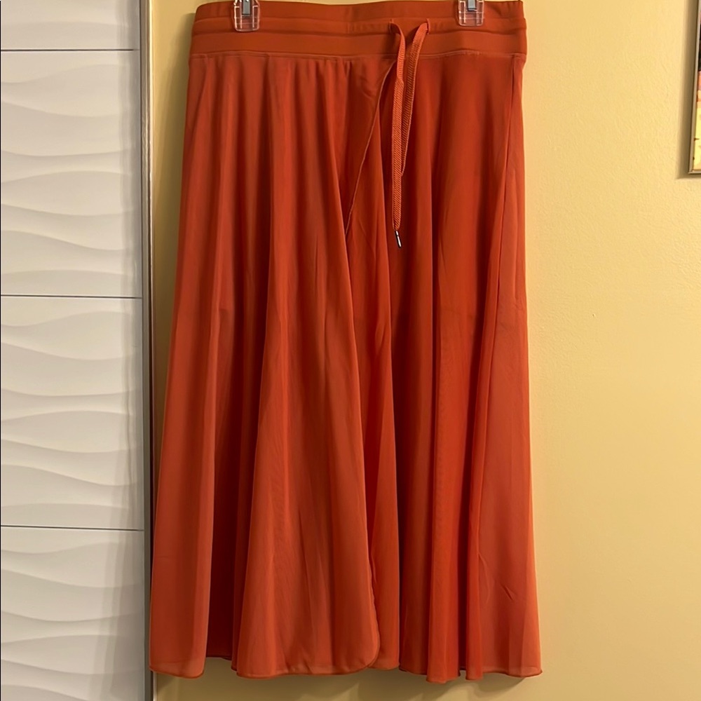 HALARA Orange Midi A-Line Skirt Pleated Casual